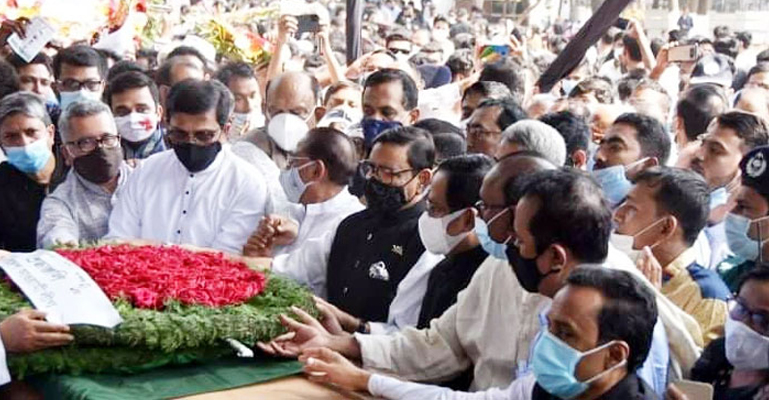 কেন্দ্রীয় শহীদ মিনারে এইচ টি ইমামের শেষ শ্রদ্ধা