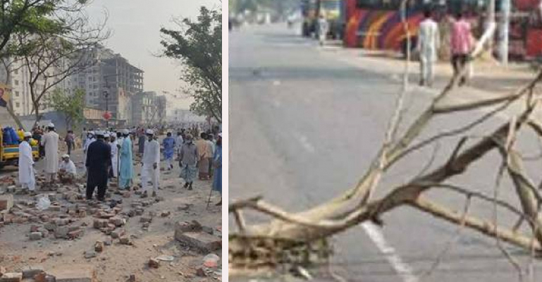 রাজধানীতে হরতালের সমর্থনে হেফাজতের মিছিল, সড়ক অবরোধ