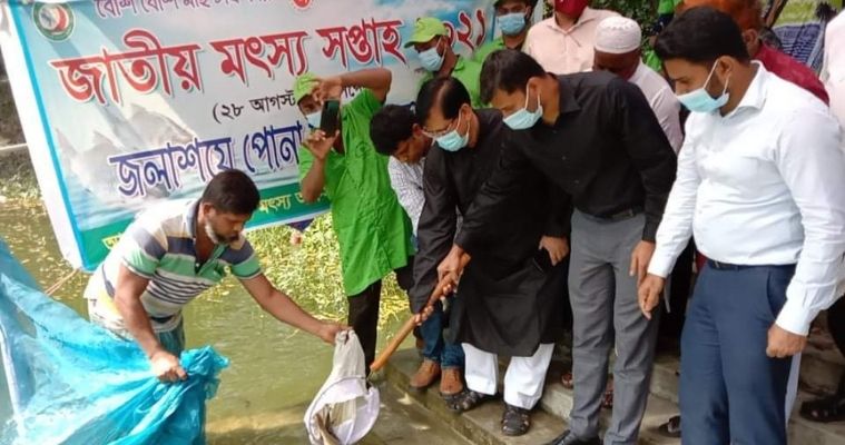 গজারিয়ায় মৎস্য সপ্তাহ উপলক্ষে পোনা মাছ অবমুক্ত