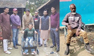 পুলিশের মানবিকতা : চৌদ্দগ্রামে হুইল চেয়ার পেল দুই প্রতিবন্ধী