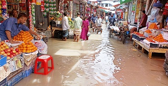মোড়েলগঞ্জে পৌর শহরসহ ২০ গ্রাম, ২শতাধিক ঘের জোয়ারের পানিতে প্লাবিত