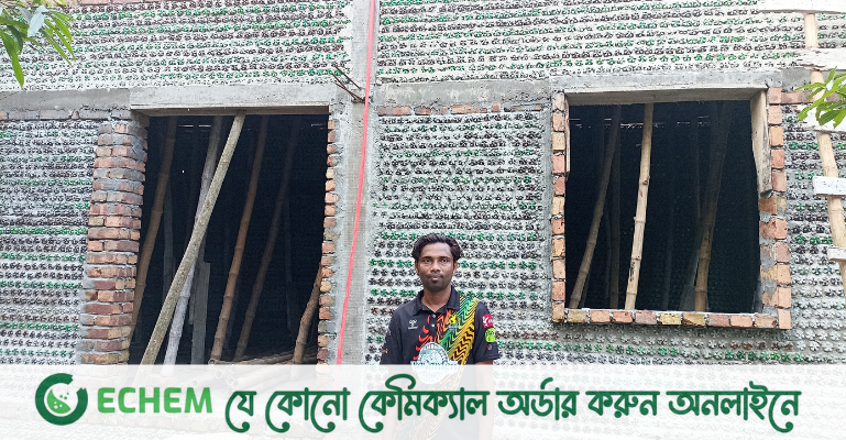 মোরেলগঞ্জে বোতল দিয়ে বাড়ি তৈরি করে সাড়া জাগিয়েছে ক্রিকেটার ইকবাল