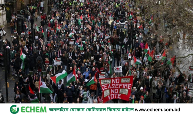 গাজায় যুদ্ধবিরতির দাবিতে লন্ডনে লাখো মানুষের বিক্ষোভ