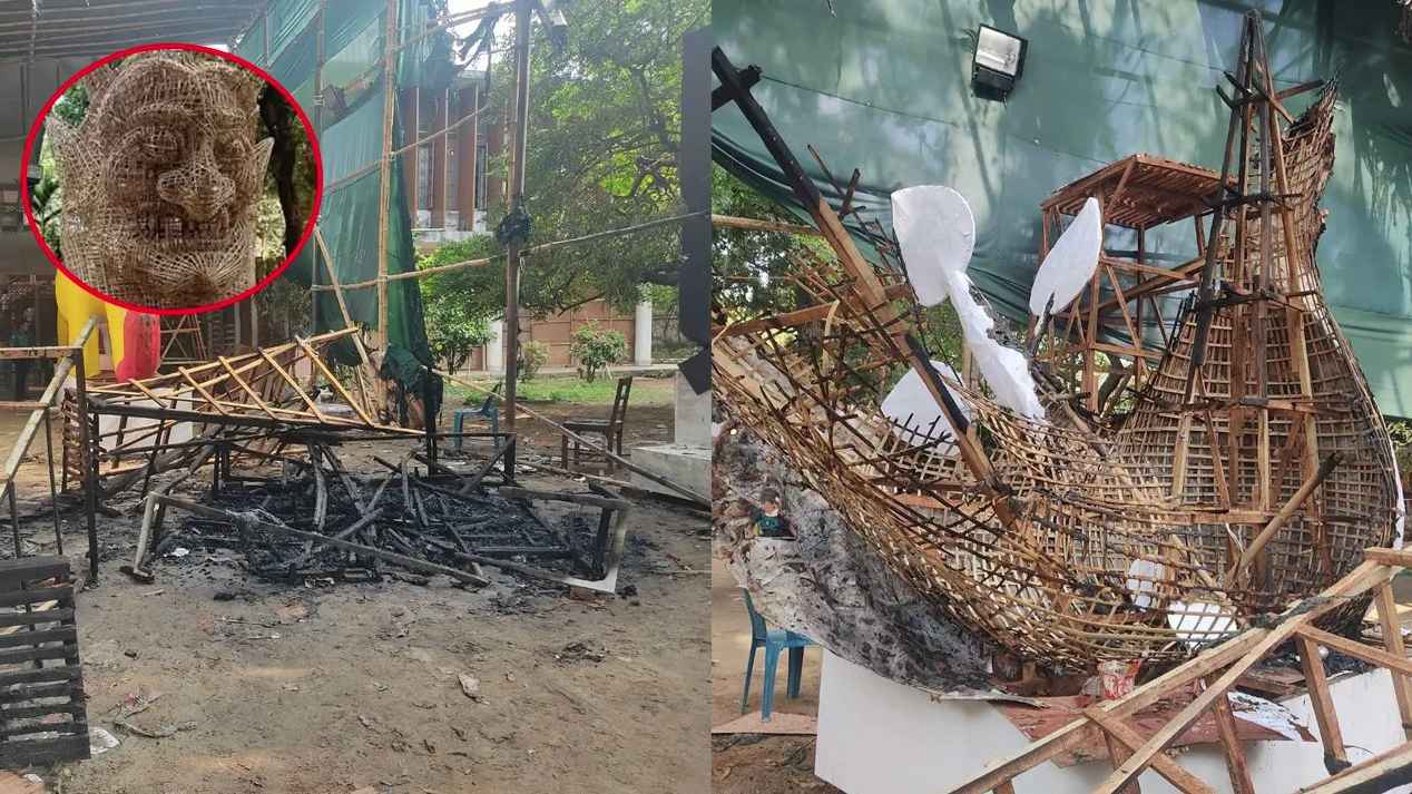 সিসিটিভি ফুটেজ: দেওয়াল টপকে এক ব্যক্তি চারুকলায় আগুন দেন