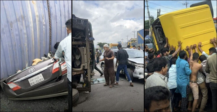 কুমিল্লায় প্রাইভেটকারের ওপর উল্টে পড়ল কাভার্ডভ্যান, নিহত ৪