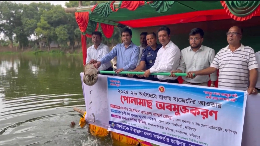ফরিদপুরের নগরকান্দায় পোনা মাছ অবমুক্ত