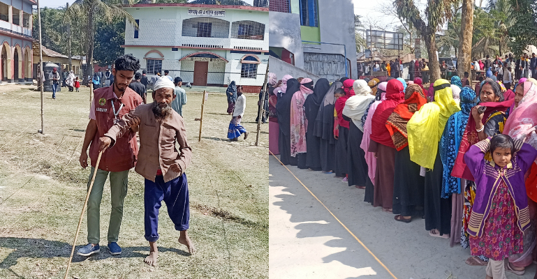 মোরেলগঞ্জে প্রতিবন্ধী, গর্ভবতী মায়েরাও এসেছেন ভোট দিতে