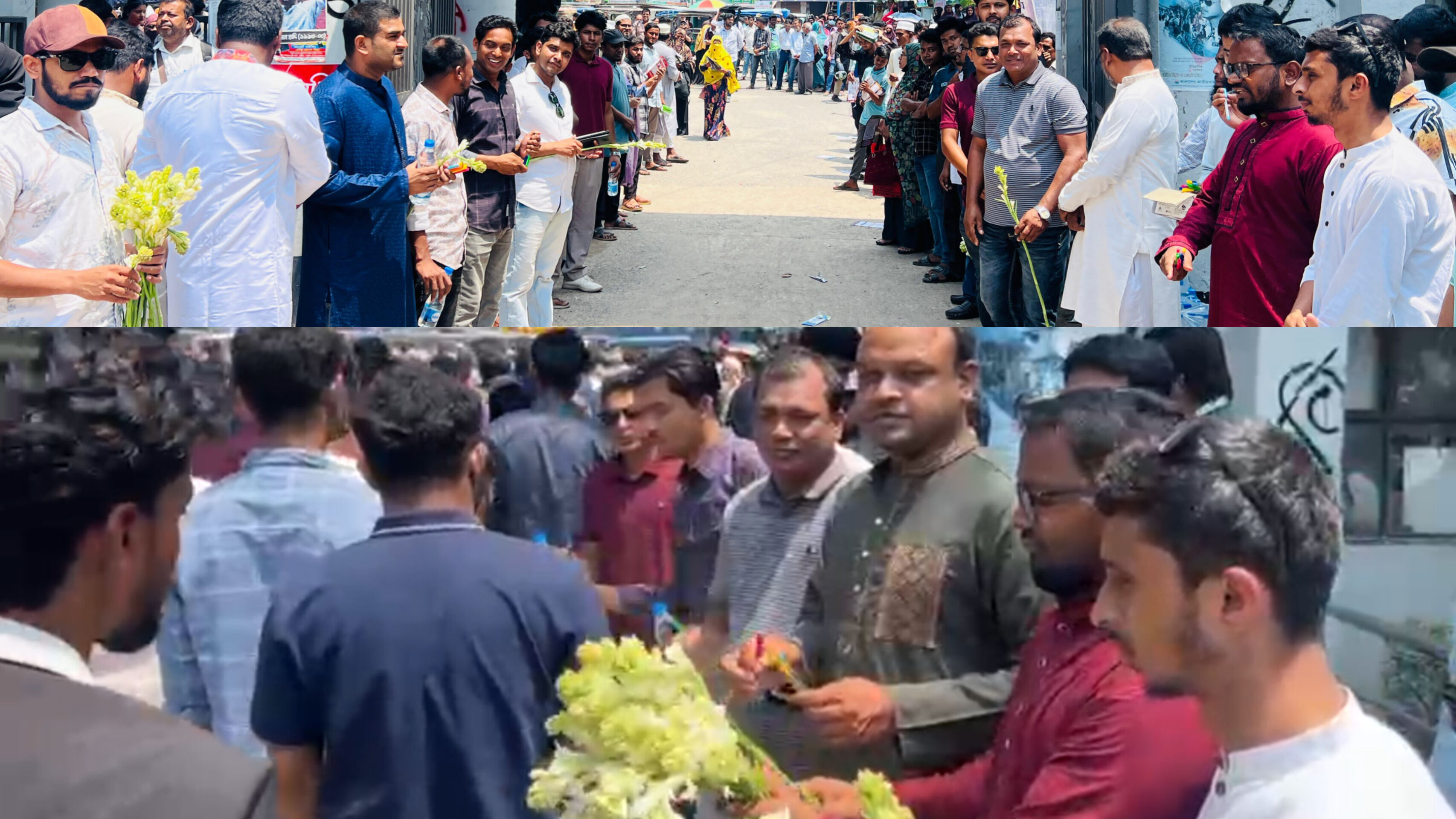 গুচ্ছের 'এ' ইউনিটের পরীক্ষা, ভর্তিচ্ছুদের ফুল দিয়ে বরণ করে নিল ইবি ছাত্রদল